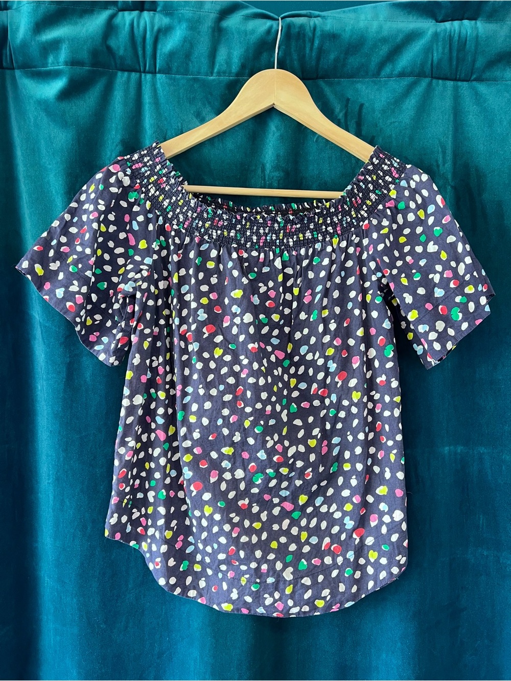 J. Crew Short Sleeve Off-Shoulder Top in Ratti Happy Cat Print